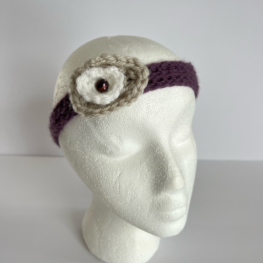 New! Crochet Youth/Adult Purple with Bow Headband Size Small
